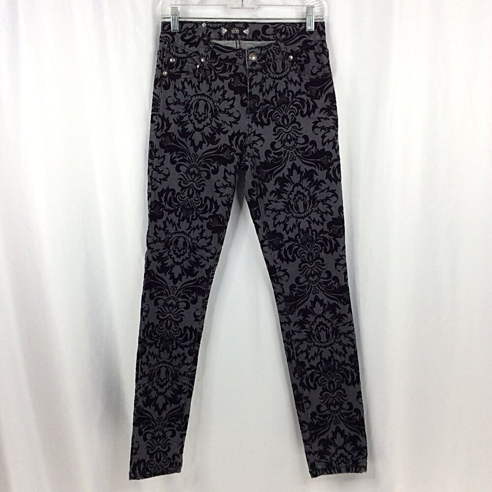 Tru Luxe Jeans Womens Size‎ 26/2 Black Velvet Baroque Jacquard